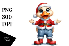 Watercolor Duck Big Eyes Santa Suit Clipart Product Image 1