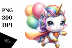 Cute Unicorn Hero with Balloons | Clipart Product Image 1