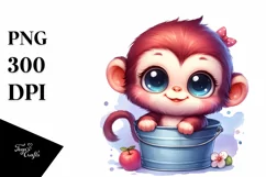 Colorful Baby Monkey in Bucket | Clipart Product Image 1