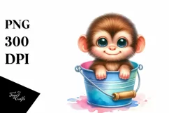 Colorful Baby Monkey in Bucket | Clipart Product Image 3