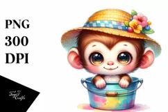 Colorful Baby Monkey in Bucket | Clipart Product Image 1