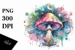 Magical Celestial Mushroom Watercolor PNG Product Image 3