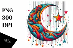 Retro Half Moon with Vibrant Stars PNG Product Image 1