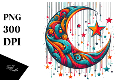 Retro Half Moon with Vibrant Stars PNG Product Image 1