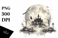 Vintage Halloween Scene with Full Moon PNG Product Image 3