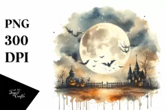 Vintage Halloween Scene with Full Moon PNG Product Image 1