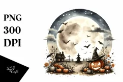 Vintage Halloween Scene with Full Moon PNG Product Image 3