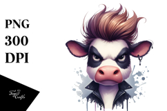Funny Cow with Cool Hair Watercolor PNG Product Image 1
