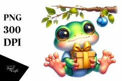 Cute Baby Frog with Gift Box PNG Product Image 1