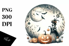 Vintage Halloween Scene with Masquerade PNG Product Image 1