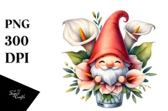 Gnome with Poppy Hat, Unique Watercolor PNG Product Image 1