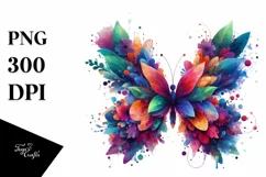 Abstract Vibrant Plant Leaves and 3D Flowers Butterfly PNG Product Image 3