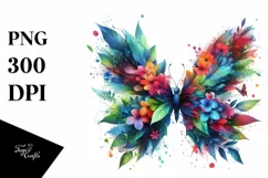 Abstract Vibrant Plant Leaves and 3D Flowers Butterfly PNG Product Image 3