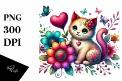 Digital Painting of Adorned Cat, PNG Product Image 1