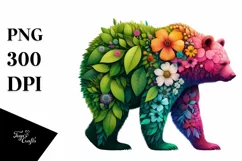 Abstract Vibrant Plant Leaves and 3D Flowers Bear PNG Product Image 3
