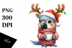 cute Watercolor Macaw with Reindeer Horns Product Image 3