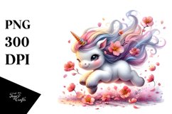Baby Unicorn Tumbling with Spring Petals | Clipart Product Image 3