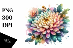 Vibrant Chrysanthemum -like Watercolor PNG Product Image 1