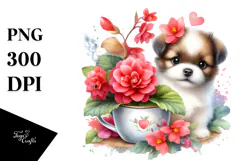 Cute Babydog with Begonia | Sublimation Clipart Product Image 1