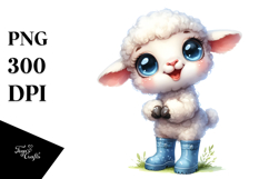 Watercolor Baby Lamb Big Eyes Standing Up Clipart Product Image 1