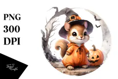 Retro Cute Baby Squirrel on Halloween Moon PNG Product Image 1