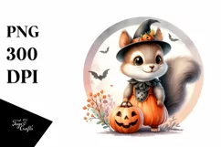 Retro Cute Baby Squirrel on Halloween Moon PNG Product Image 3