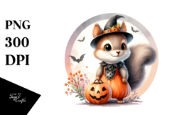 Retro Cute Baby Squirrel on Halloween Moon PNG Product Image 1