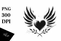 Simple Paint Brush Heart Wings PNG Product Image 1