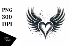 Simple Paint Brush Heart Wings PNG Product Image 1