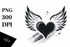 Simple Paint Brush Heart Wings PNG Product Image 1