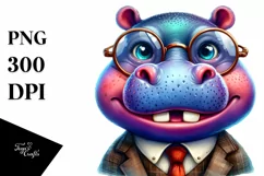Funny Hippo Portrait in Retro es | Sublimation Clipart Product Image 3