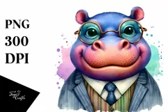 Funny Hippo Portrait in Retro es | Sublimation Clipart Product Image 3
