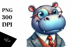 Funny Hippo Portrait in Retro es | Sublimation Clipart Product Image 3