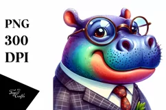 Funny Hippo Portrait in Retro es | Sublimation Clipart Product Image 3