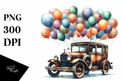 Vintage Rusty Car with Huge Balloons PNG Product Image 1