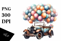 Vintage Rusty Car with Huge Balloons PNG Product Image 3