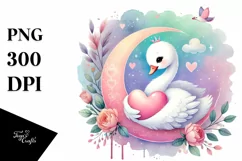 Digital Painting of Cute Boho Swan, PNG Product Image 1