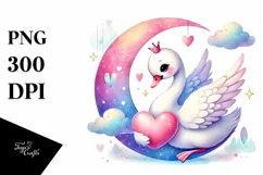 Digital Painting of Cute Boho Swan, PNG Product Image 1