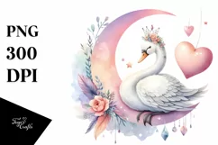 Digital Painting of Cute Boho Swan, PNG Product Image 1