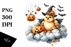 Halloween Chicken Sitting on Cloud, High-Res PNG Product Image 1