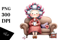 Old Lady Watercolor Character Sofa Mug | Clipart Product Image 1
