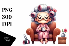 Old Lady Watercolor Character Sofa Mug | Clipart Product Image 3