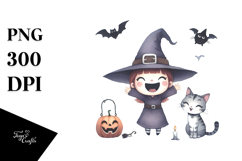 Excited Witch with Cat PNG Product Image 1