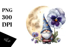 Watercolor GNOME with Pansy PNG Product Image 1