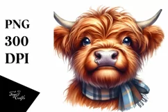 Cow Highland Cow Portrait with Smiling Eyes Clipart Product Image 1