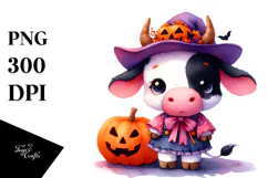 Cute Cow Dressed for Halloween PNG Product Image 1