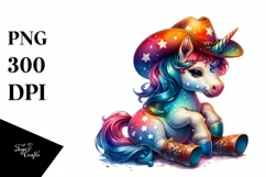 Baby Unicorn with Cowboy Hat PNG Product Image 3