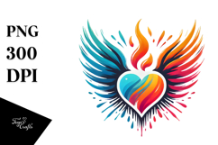 Colorful Heart Wings Fire PNG Product Image 1