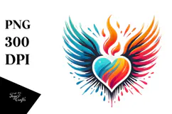 Colorful Heart Wings Fire PNG Product Image 1