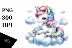 Cute Baby Unicorn Lofty Cloud | Sublimation | Clipart Product Image 1